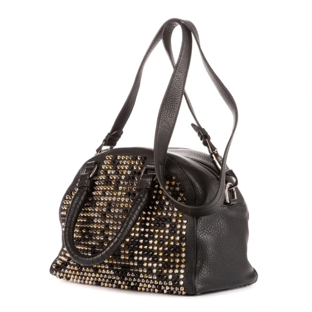 Christian Louboutin Panettone Boston Multicolor Spiked Black Leather Bag